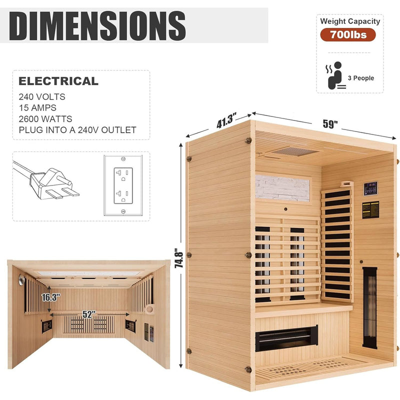 MEISSALIVVE Full Spectrum Sauna for Home, 2-3 Person YK8002
