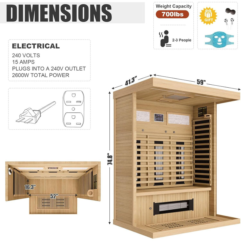 MEISSALIVVE Full Spectrum Infrared Sauna，2-3 Person Home Sauna 4744R6S