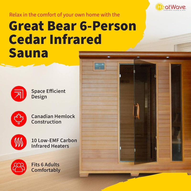 Blue Wave Great Bear 6-Person Cedar Infrared Sauna with 10 Carbon Heaters  BSA1323